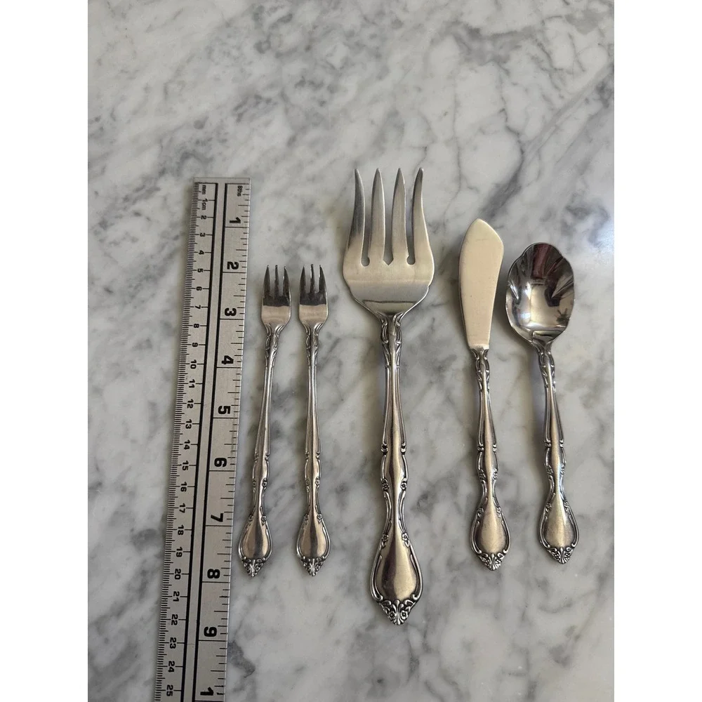 Towle Winter Rose Stainless Flatware 5pc Serving Set Meat Fork Butter Sugar Set